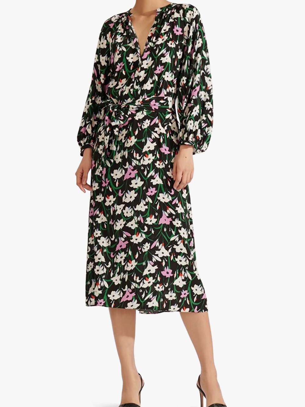 Veronica Beard Cecilia Floral Print Long Sleeve Midi Dress